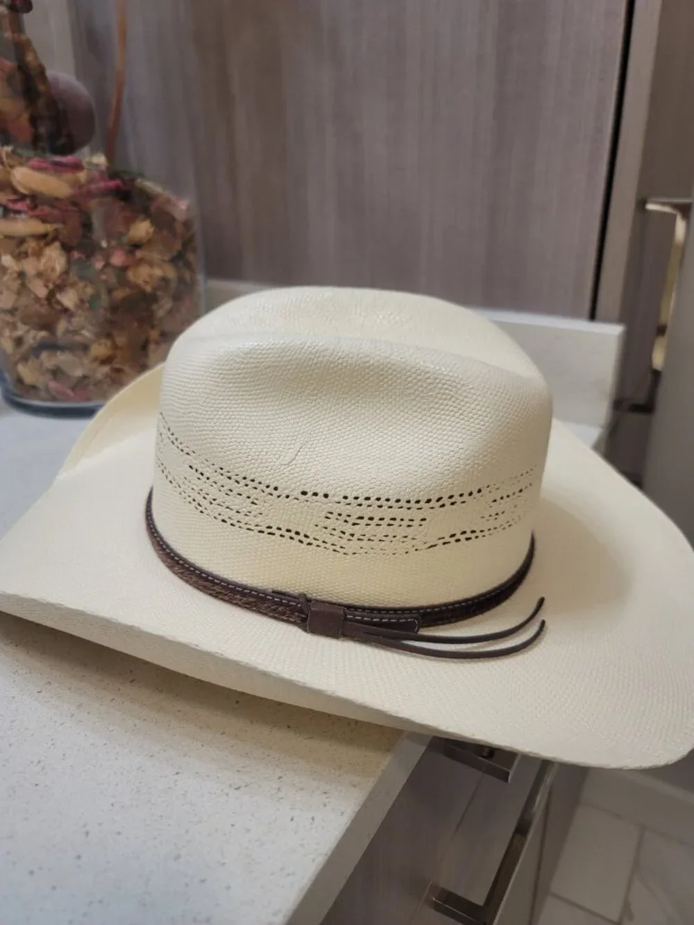 Conner Handmade Hats Beige Straw Cowboy Hat Western Concho Band L